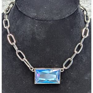 Vintage Lia Sophia Necklace, Prisma, Blue Stone, Dark Silver-tone Chain, Lobster